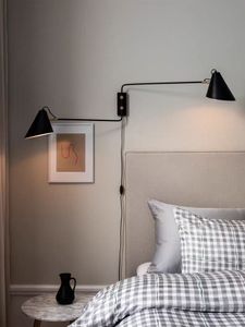 Single Double Head Swing Arm Wall Lamp Modern minimalistisk matsal sovrum industriell retro dekor e27 svart justerbar väggljus