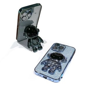3D Astronauta Glitter Kickstand Case Telefen na iPhone'a 14 13 12 11 Pro XR XS Max Luksusowe kobiety ochronne okładki przeciwpiętej przeciwpęnania