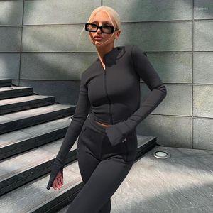 Women's Tracksuits STYLISH LADY Black Sporty 2 Piece Set Women Long Sleeve Front Zipper Jacket And Pant 2022 Summer Fitness