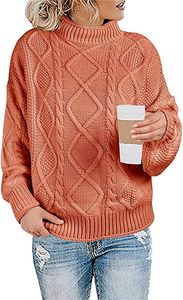 Women's T-Shirt Womens Turtleneck Oversized Sweaters Batwing Sleeve Cable Knit Pullover Chunky Loose Jumper Tops