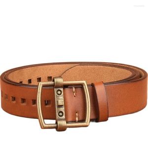 Belts Men's Leather Belt Full Grain Fashion Designer 2022 Waist Jeans High Quality Antique Brass Pin Buckle Classic Brown