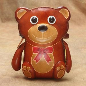 Evening Bags Fashion Female Vegetable Tanned Leathe Cartoon Cute Bear Shoulder Crossbody Bag Genuine Leather Women Casual Style Coin Purse