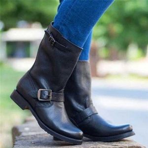 Boots Women's Autumn Ankle 2022 Fashion Size 43 Comfort Booties Women Chunky Heels Belt Buckle Martin Botas De Mujer Y2209