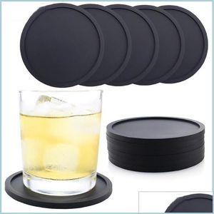 Tappetini Sottobicchieri Set di 8 sottobicchieri antiscivolo rotondi per la casa Sile Nero Morbido Elegante e resistente Facile da pulire Mticolor Drop Delivery 20 Dhg7I