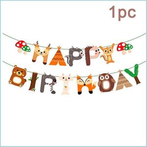 Party Decoration Happy Birthday Banner Animal World Jungle Safari levererar barn Woodland Forest Garland Theme Drop Delivery 2021 Home Dhynm