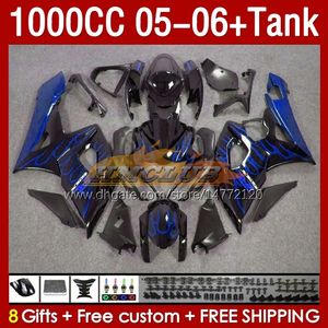 OEM Zbiornik Fairings dla Suzuki GSX-R1000 GSXR1000 GSXR 1000 CC K5 05 06 Bodys 157NO.51 1000cc GSXR-1000 2005 2006 GSX R1000 2005-2006 Wtrysle Formy Fairing Fairing Blue Flames