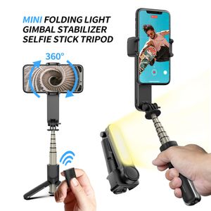 Wireless Bluetooth Handheld Gimbal Stabilizer Telefone Mobile Selfie Slowie Tripé com obturador leve de preenchimento para iOS Android Phone