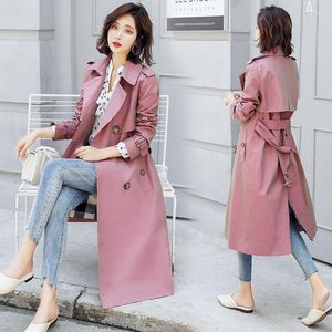 Trench feminina Coats feminino 2022 Autumn Womens Coat Classic Casual Belt Fashion Fashion Chic Bastes duplo Longo Long Outwear Windbreaker