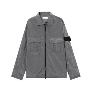 Jackor 23SS Island Spring Compass Badge Sleeve Patched Stone Women Män Pocket Coat Streetwear stänger av krage Vindbrytare Coat 091604