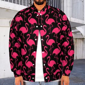 Erkek Ceketler Serin Hayvan Baskı Beyzbol Ceket Pembe Flamingos Desen Erkekler Varsity Uzun Kollu Harajuku Koleji Katlar