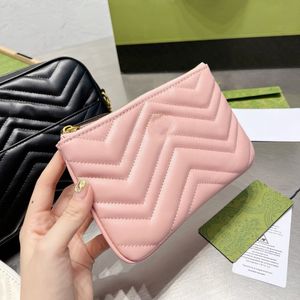 Designer-Damen-Umhängetasche, Geldbörse, schwarzes und weißes Puderleder, 3-in-1-Clutch, Geldbörsen, berühmte Marmont-Ketten-Cross-Body-Handtasche