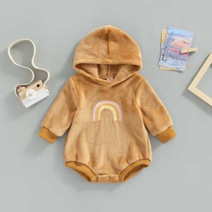 Strampler Baby Mädchen Winter Fleece Strampler Kleinkind Neugeborenes Baby Mädchen Regenbogen Drucken Mit Kapuze Strampler Overalls Casual Kleidung Outfits J220922