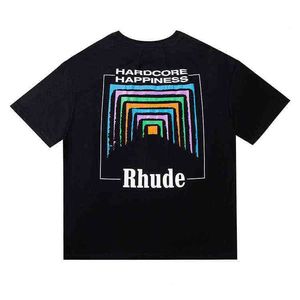 Erkek Tshirts ss moda markası rhude t shirt kısa kollu tünel soyut Amerikan caddesi gevşek eğlence çok yönlü çift çifte yarım tshirt