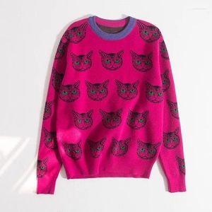 Women's Sweaters 2022 Designer Cat Print Knitted Sweater Winter Clothes Women Long Sleeve Jumpers Femme O-Neck Pullovers Autumn