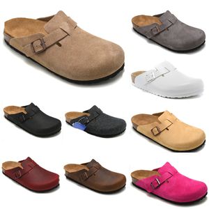 Boston Fell Clogs Cork Pantoffeln Mules Flats Strand Sandalen Wildleder Mule Schuhe Luxusdesigner Mode echte Leder -Ladungsschuhe Metall Ladies Casual Putschern