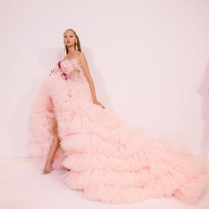 Повседневные платья Est Rulush Pink Asymmetrical Mared Wedder Wedding 3D -цветочная сетчатая платья с поездом с плеча