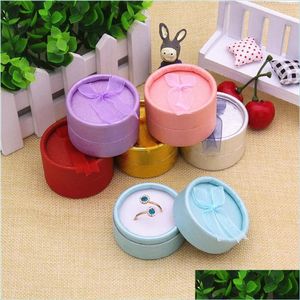 Jewelry Boxes 8.3X3.5Cm Round Jewelry Packing Box With Bow Birthday Gift Ring Case Earring Boxes Festival Pendant Drop Delivery 2021 Dh2Jm