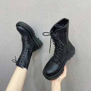 Boots Women Shoes Women's 2022 Winter With Plush Woman 5cm Heel Lace UP Zip Pointed Toe Plus Size 41 42 43 Y2209