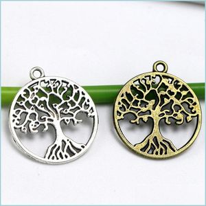 Charms Charm 100Pcs/Lot 25Mm 2 Colors Antique Sier Bronze Plated Tree Of Life Diy For Handmade 216 Q2 Drop Delivery 2021 Jewelry Fin Dhse9