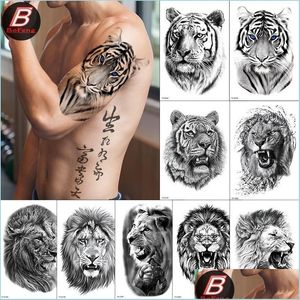 Decoração de festa impermeável tatuagem temporária adesiva florestal leão tigre urso flash tatuagens mulheres leopard lobo coroa corpora braço falsificado dha2o