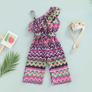 Rompers Summer Fashion Toddler Baby Girls Jumpsuits Pants 16y Wave Stripe Print Sleeveless Suspender Elastic Playsuits With Belt J220922