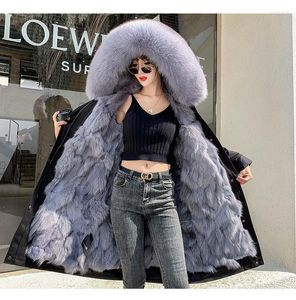 Women's Leather Women's & Faux 2022 Winter Coat Long Detachable Fur Lining Hooded Parka Big Collar Warm Jacket