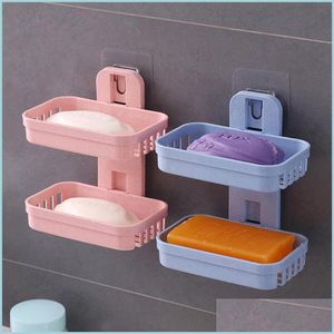 Bathroom Storage Organization Wall-Mounted Soap Rack Suction Up Box Holder Shower Dish Plate Tray Case Drop Delivery 2021 Home Garde Dhzxn