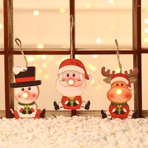 Julekorationer LED Light Tree Ornaments Santa Claus Wood Hanging Pendants Decoration for Home Party Kids Gifts Wood Craft