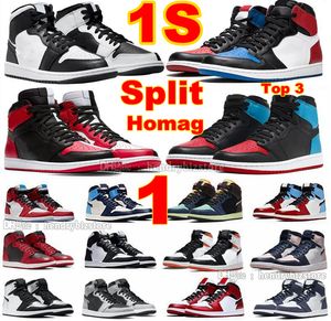 1S Split Homage To Home Basketball Shoes 1 Top3 UNC Chicago Fearless Bordeaux Crimson Tint Sneakers Mens Dark Mocha Fragment Scotts Light Smoke Grey Trainers With BOX