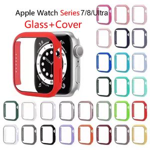 Case de cubierta de vidrio para Apple Watch Series Ultra mm mm HD Pantalamperaci n Temperada Protector PC duro PC HATTH CASES IWATCH S8 Cubiertas completas