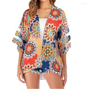 Kadın Mayo Kadın Baskı Güneş Koruma Gömlek Plaj Bloğu Kimono Şık Güneş Koruma Giysileri Kadınlar İçin Kadın Kapak