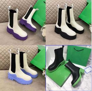 High Quality Womens Designer Leather Boots Martin Ankle Boot Fashion Non-slip Wave Colored Rubber Outsole Elastic Webbing Luxury Comfort