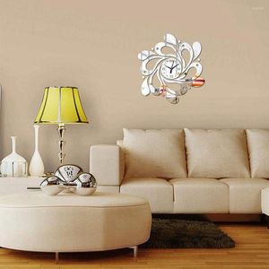 Wall Clocks Art Decals 3D Mirror Clock Sticker Set Home Decor PS Poster Flower Paster Kitchen Living Drawing Room