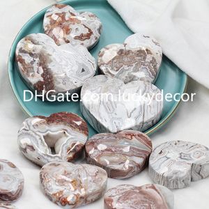 Gorgeous Mexican Crazy Lace Agate Heart Carving Crafts Unique Small Natural Banded Druzy Agate Quartz Crystal Palm Stone Rare Collection Gemstone Metaphysical