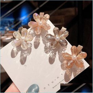 Hårklipp Barrettes Korea Crystal Flower Pearl Hair Clip for Girls Women Geometric Duckbill Barrette Hairpin Accessories Smycken GI DH40F