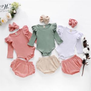 Baby 0-18m nyfödda kläder sätter spädbarn flickor stickade kläder set mjuk långärmad romper ruffles shorts bloomer höst vinter kläder 20220924 e3