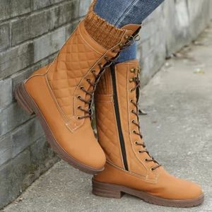 Boots Herumn Winter Women Mid Calf Stiefel Damen Lange weibliche Knie hohe Reißverschluss Runde Zehenplattform Plus Size 220924