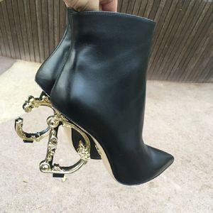 여자 디자이너 Keira Ankle Boots 여성 팝 힐즈 검은 특허 가죽 레이디 부티 바로크 힐 파티 드레스 섹시한 전리품 EU35-43와 상자