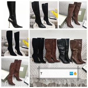 9A Top Décolleté di lusso Donna Stivali di pelle bovina Scarpe da esterno Tacchi alti Donna Stivali da festa sexy con punta a punta Autunno Inverno Designer Scarpe a punta Slip-on Fashion Boot big szie