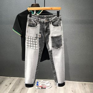Jeans da uomo Patch cuciture Uomo Nero Grigio Moda Slim Tasca elastica Design Pantaloni in denim Maschile Streetwear Hip Hop 220923