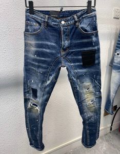 Jeans in denim effetto consumato sbiadito in cotone blu Jeans distrutti firmati da uomo cool slim fit