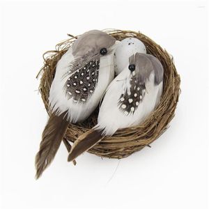 Garden Decorations Realistic Feathered Birds With Nest & Egg Artificial Craft For Tree Parties Lawn Decor Home Car Ornament