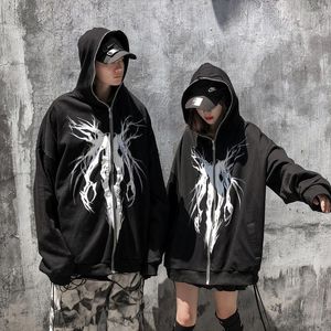 Męskie kurtki pary kurtka jesień swobodny moda czarny chłodny płaszcz Gothic punk graficzny grafik zamek błyskawiczny