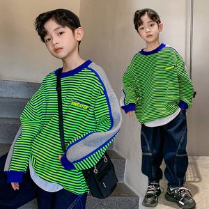 Pullover Boys Top Long Sleeve Fashion Sweatshirt Autumn Winter Thick Children s Clothing Striped Print Korean Sport Loose Clothes 220924