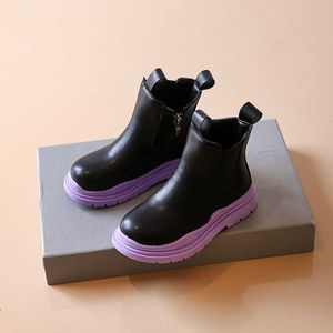 Boots Girls Color Bottom 2022Autumn and Winter New Children's British Style Short Boys Boys Candy Color Shicen-Soled Boots T220925