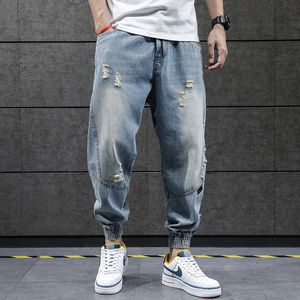 Jeans da uomo estate strappata moda oversize sciolto coreano elastico in vita caviglia Harem denim per uomo pantaloni 220923