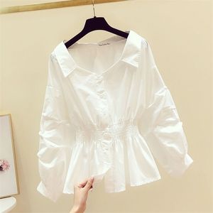 Women's Blouses Shirts Elegant Off shoulder Top Long sleeve Tunic Blouses Women Button Up White Shirt Turn down Collar Casual 220923