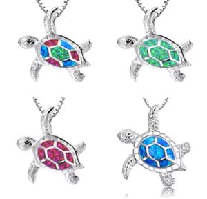 Opal Turtle Pingente J￳ias de Prata para Mulher Moda Colares Roses 14 Cores