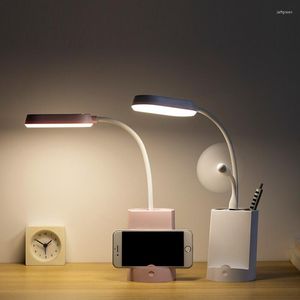 Table Lamps Chargeable Desk Led Eye Protection Reading Light For Bedroom Bedside Night 3-Level Dimming Pen Holder USB Lamp