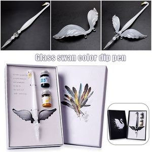 Caneta -tinteiro 4 pcs Crystal Glass Pen Set com Pen Holder 2 tinta Dip Pen para Signature Art Writing Desenho 220923